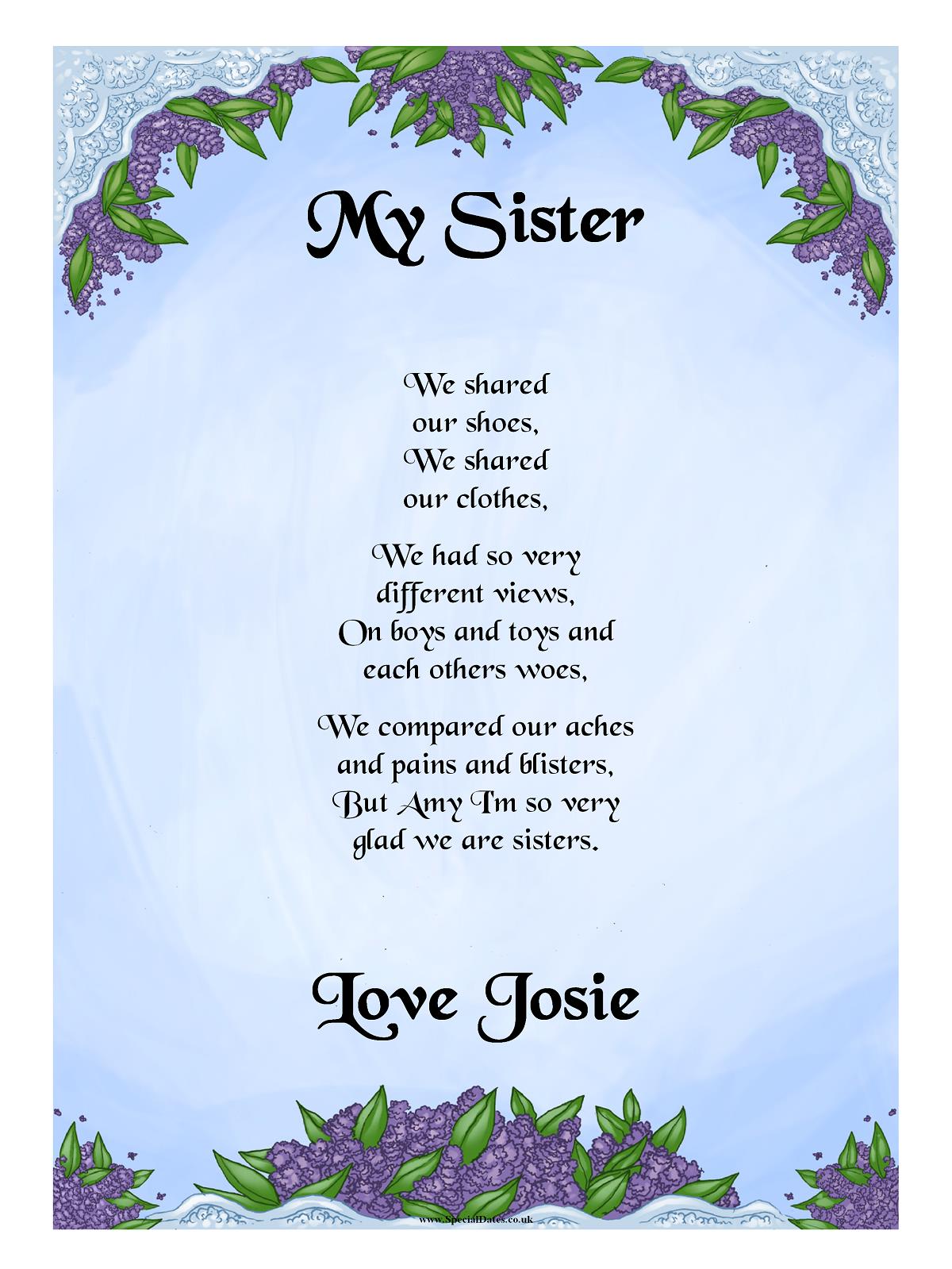 Personalised Sister/Brother Poem Personalised Sister/Brother Poem